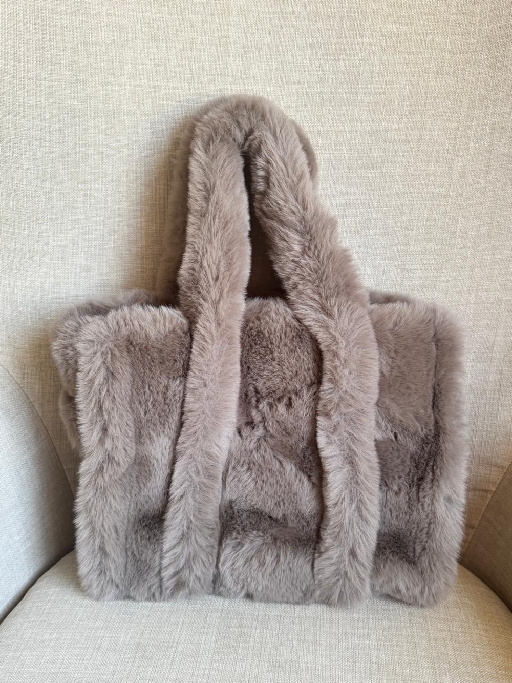 Plush Faux Fur The Tote Bag in Taupe - Picture 4 of 6